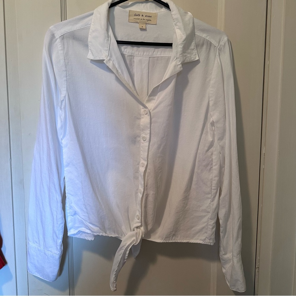 Cloth & Stone Classic White Button Down Shirt with Ties, Anthropologie, Flowy